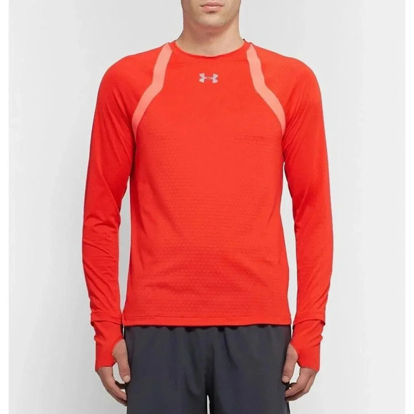 Under Armour Mens Sports Shirt -‎ HexDelta HeatGear - Tomato Red - Size XL - Picture 1 of 9